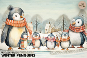 Winter Penguins Wonder | Watercolor Clipart