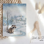 Winter Raccoon Haven | Watercolor Clipart
