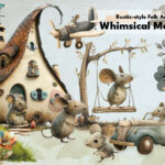 Rustic-Style Folk Art - Whimsical Mouse Illustration Clipart Set