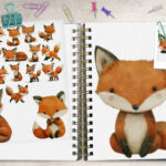 Whimsical Foxes Rustic-Style Folk Art - Watercolor Illustration Clipart Set