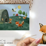 Whimsical Foxes Rustic-Style Folk Art - Watercolor Illustration Clipart Set