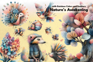 Watercolor Nature Collection - watercolor birds, trees, flower, bee, snail, snake, sun, badger, bugs png
