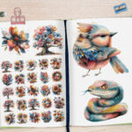 Watercolor Nature Collection - watercolor birds, trees, flower, bee, snail, snake, sun, badger, bugs png