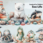 Sea Life inspired by Pebble Art | Watercolor Clipart