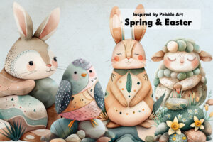 Spring And Easter Inspired By Pebble Art | Watercolor Clipart