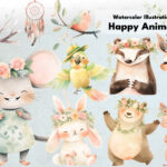 Happy Watercolor Animals | Watercolor Art and Illustration Clipart Set